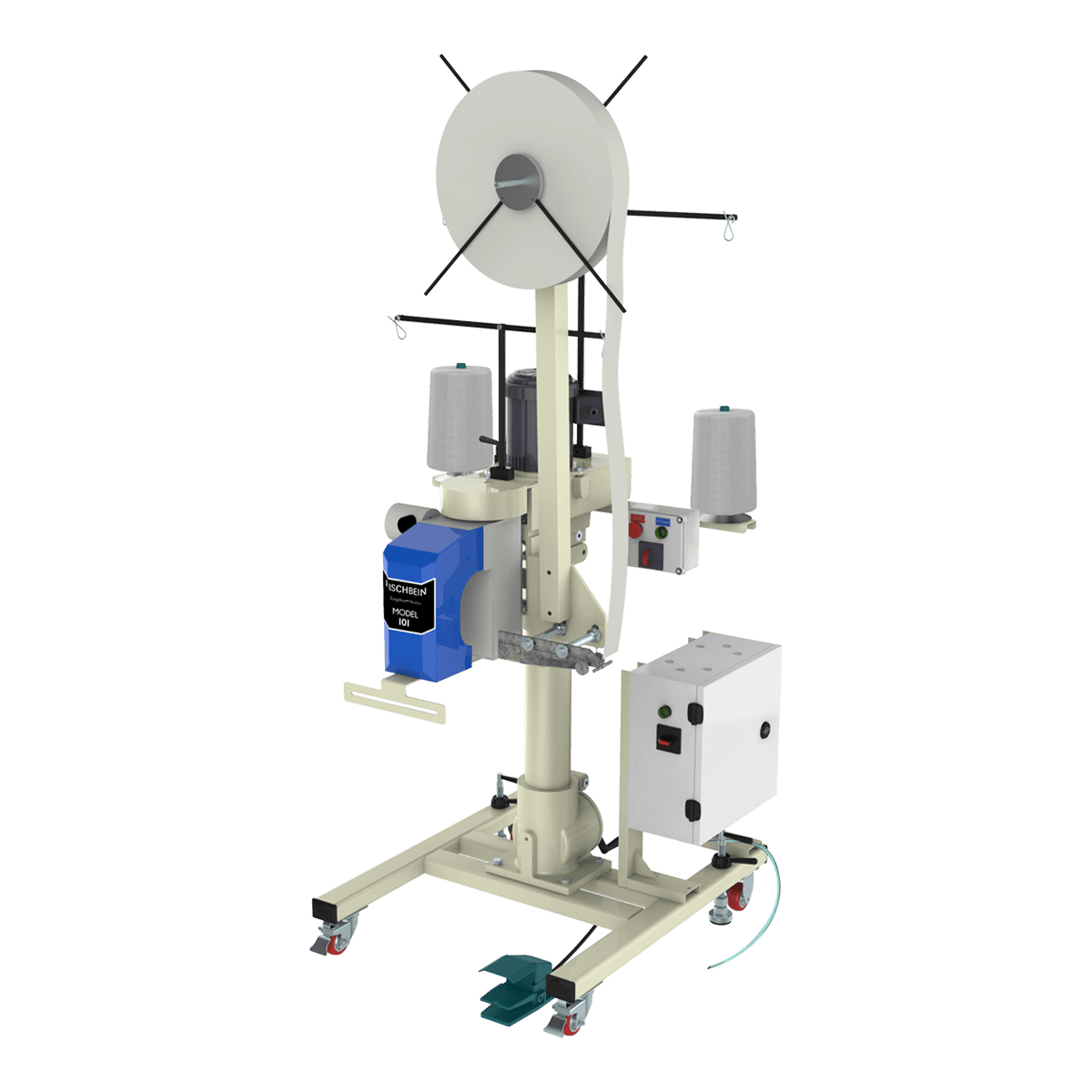 PE-4 CRB PEDESTAL PARA COSEDORA ESTACIONARIA CON SISTEMA RIBETEADOR DE CINTA